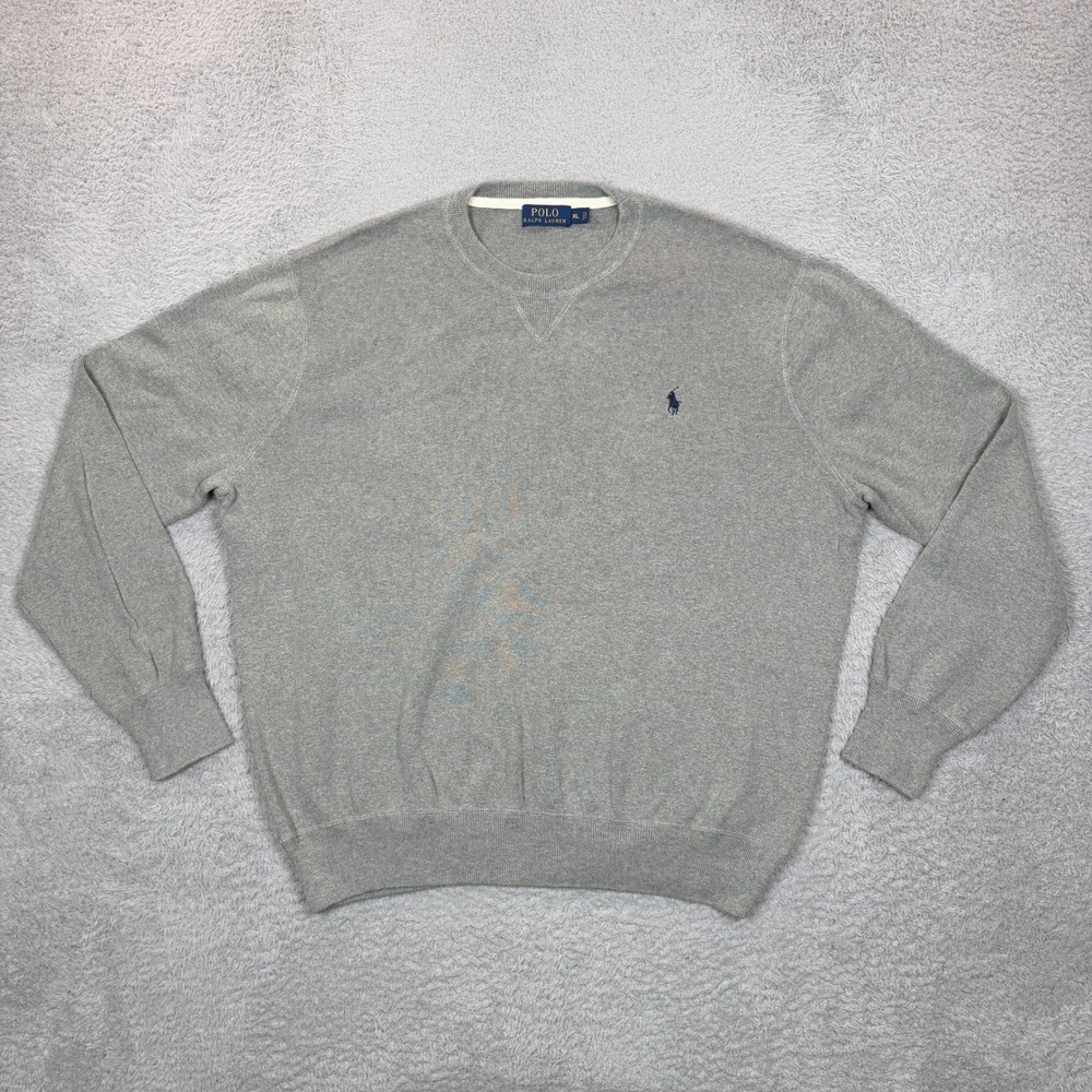 Polo Ralph Lauren Mens XL Gray 100% Cotton Crewneck Sweater Pony Logo Heathered